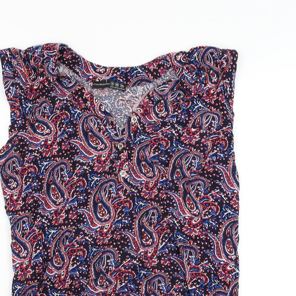 Atmosphere Womens Blue Paisley Viscose Basic Tank Size 10 V-Neck
