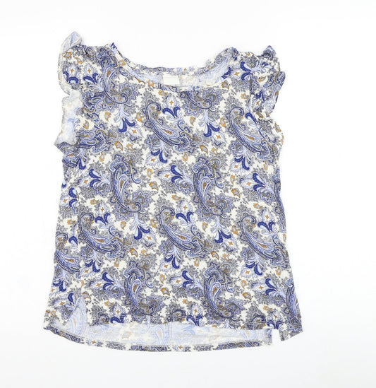 H&M Womens White Paisley Viscose Basic T-Shirt Size S Round Neck