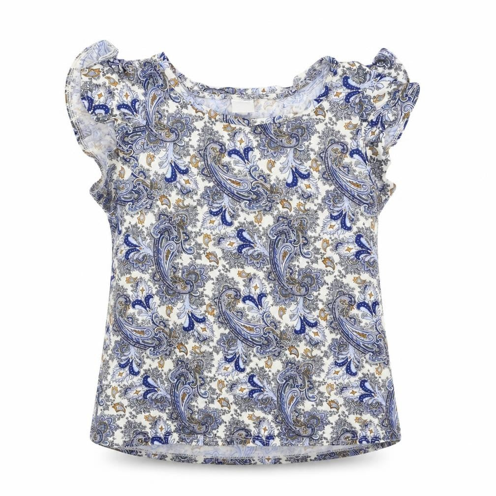 H&M Womens White Paisley Viscose Basic T-Shirt Size S Round Neck