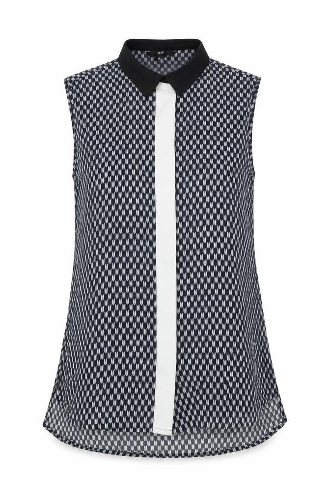 H&M Womens Blue Geometric Polyester Basic Blouse Size 4 Collared