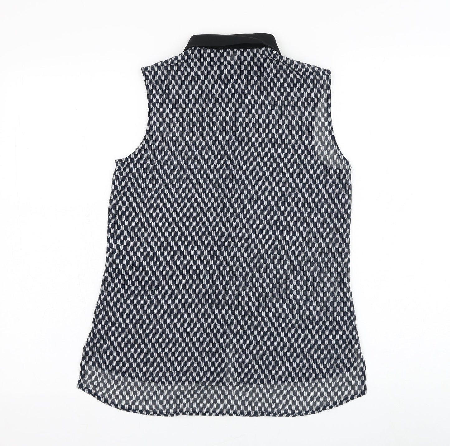 H&M Womens Blue Geometric Polyester Basic Blouse Size 4 Collared