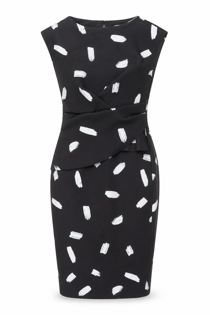River Island Womens Black Geometric Polyester Pencil Dress  Size 8  Round Neck Zip