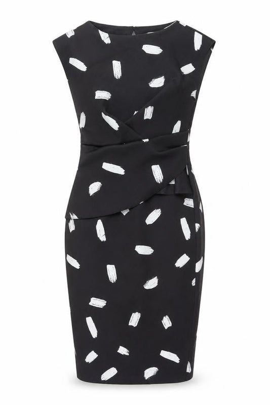River Island Womens Black Geometric Polyester Pencil Dress  Size 8  Round Neck Zip