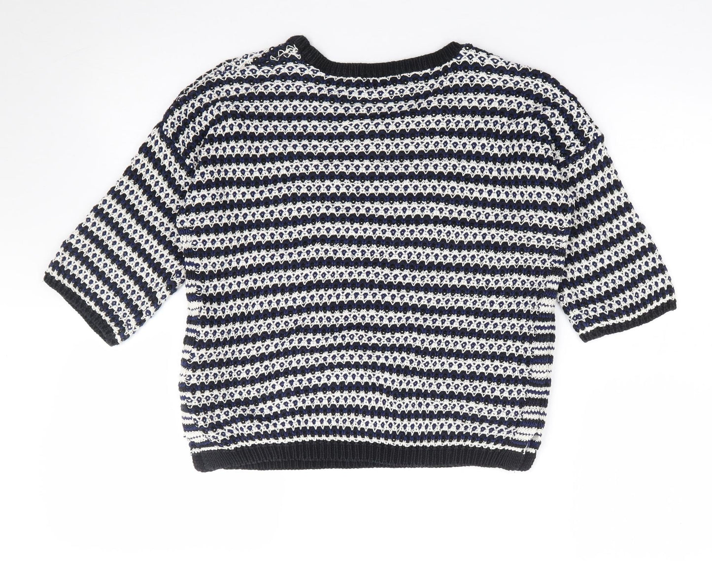 New Look Womens Blue Crew Neck Striped 100% Cotton Pullover Jumper Size 10