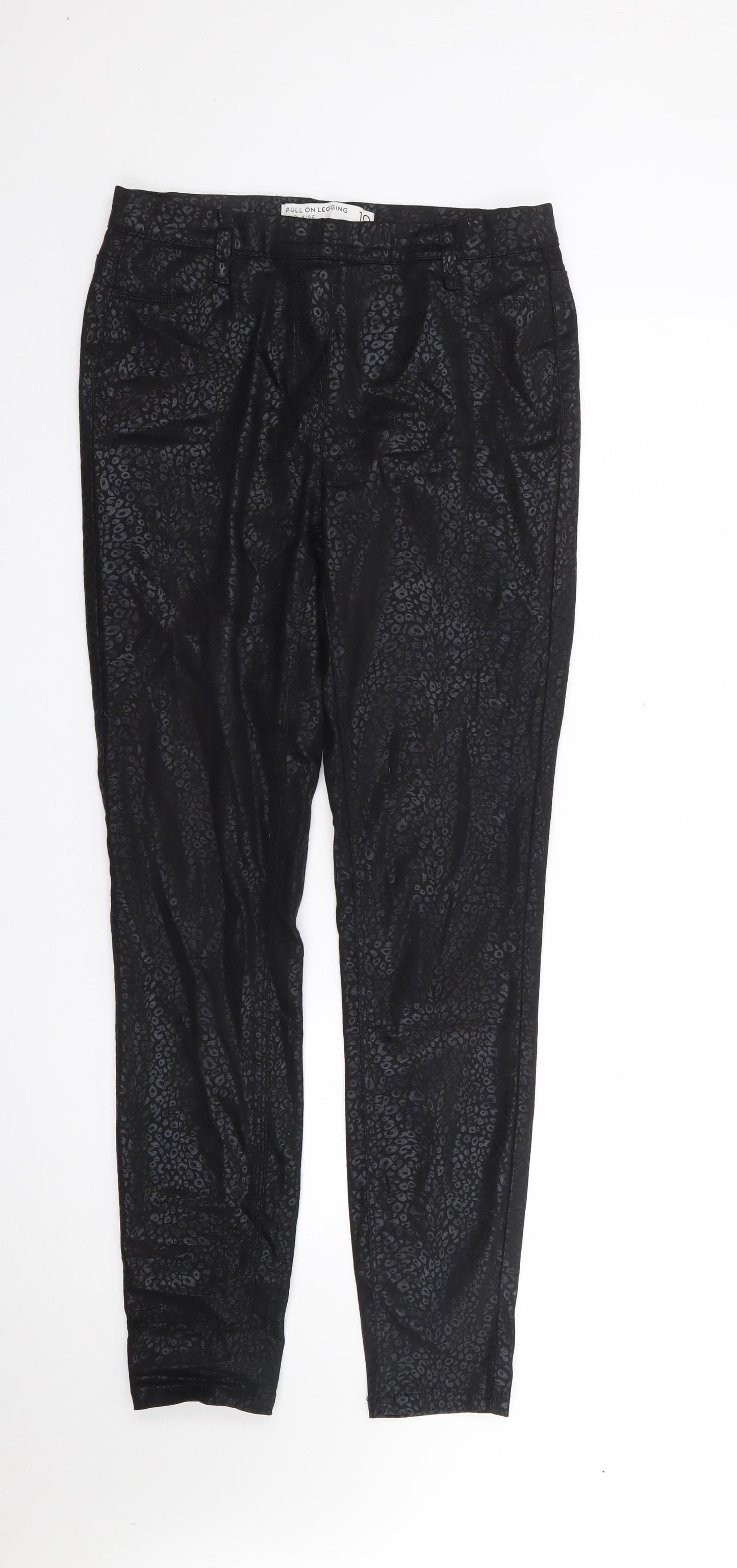 NEXT Womens Black Animal Print Cotton Jegging Trousers Size 10 L29 in Regular