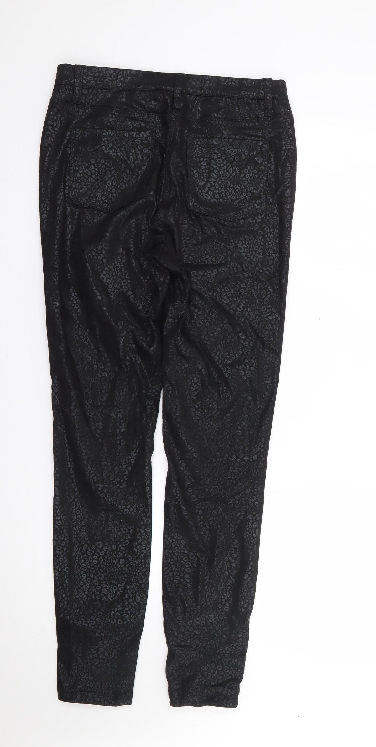 NEXT Womens Black Animal Print Cotton Jegging Trousers Size 10 L29 in Regular