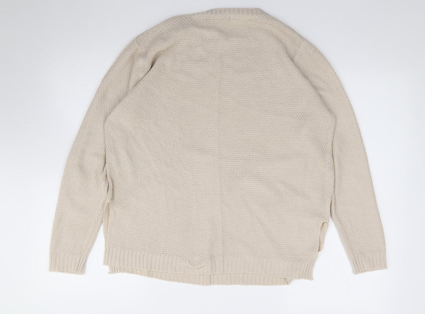 Boohoo Womens Beige Crew Neck  Acrylic Pullover Jumper Size M