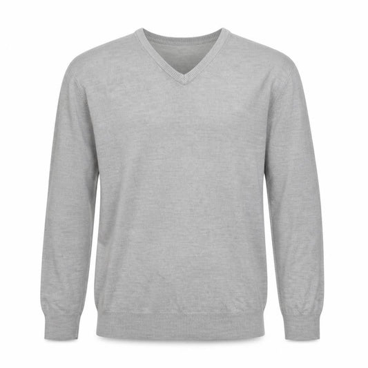 Greenwoods Mens Grey V-Neck  Acrylic Pullover Jumper Size M