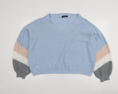 FS Collection Womens Blue V-Neck  Acrylic Pullover Jumper One Size