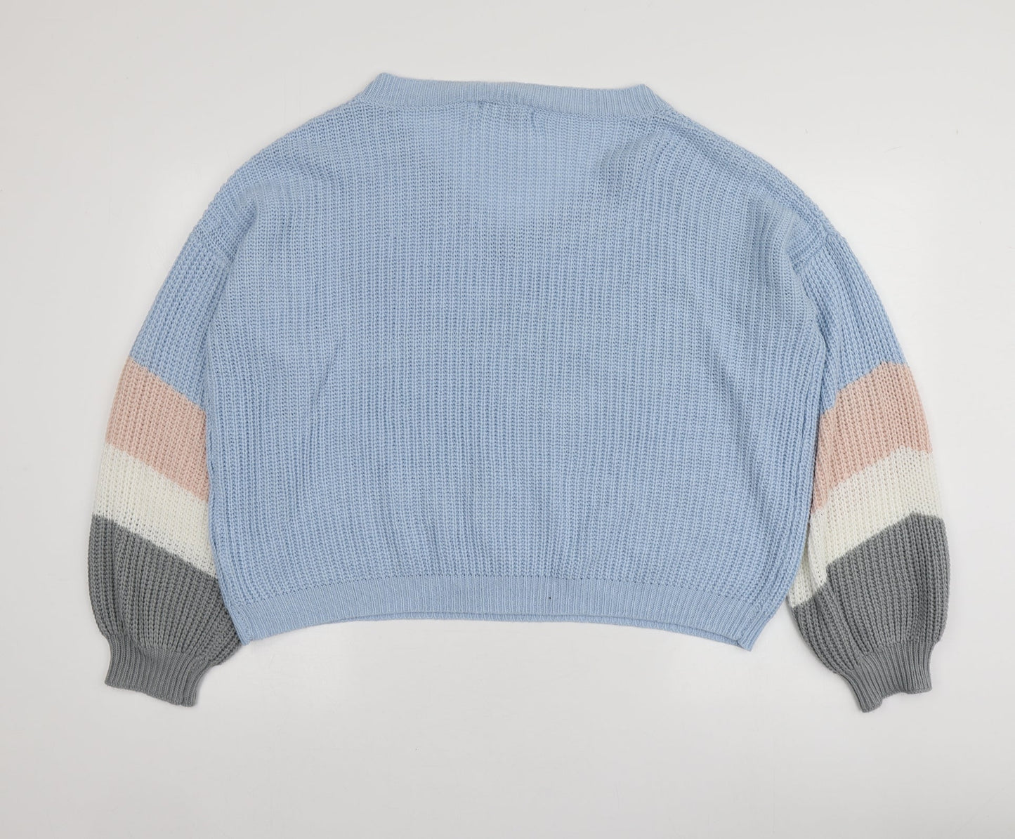 FS Collection Womens Blue V-Neck  Acrylic Pullover Jumper One Size
