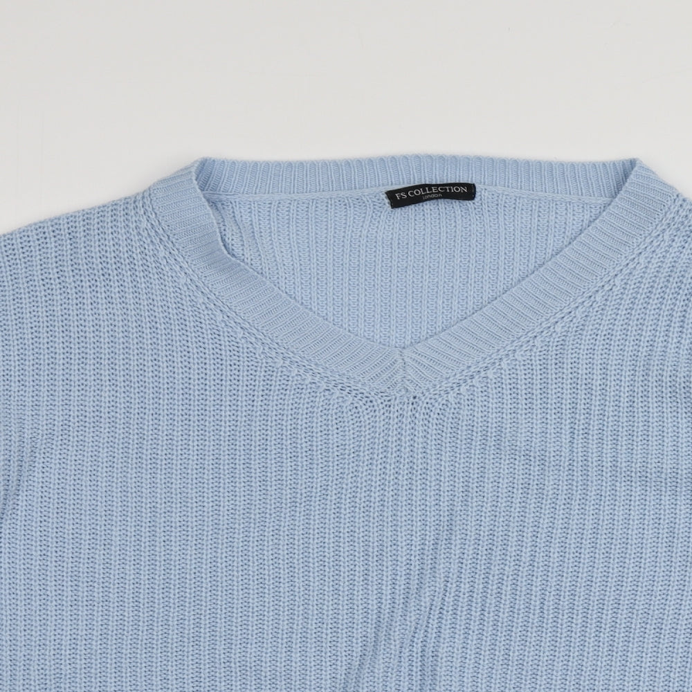 FS Collection Womens Blue V-Neck  Acrylic Pullover Jumper One Size