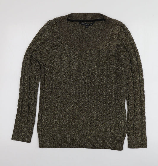 Betty Jackson  Womens Gold Round Neck  Acrylic Pullover Jumper Size 10