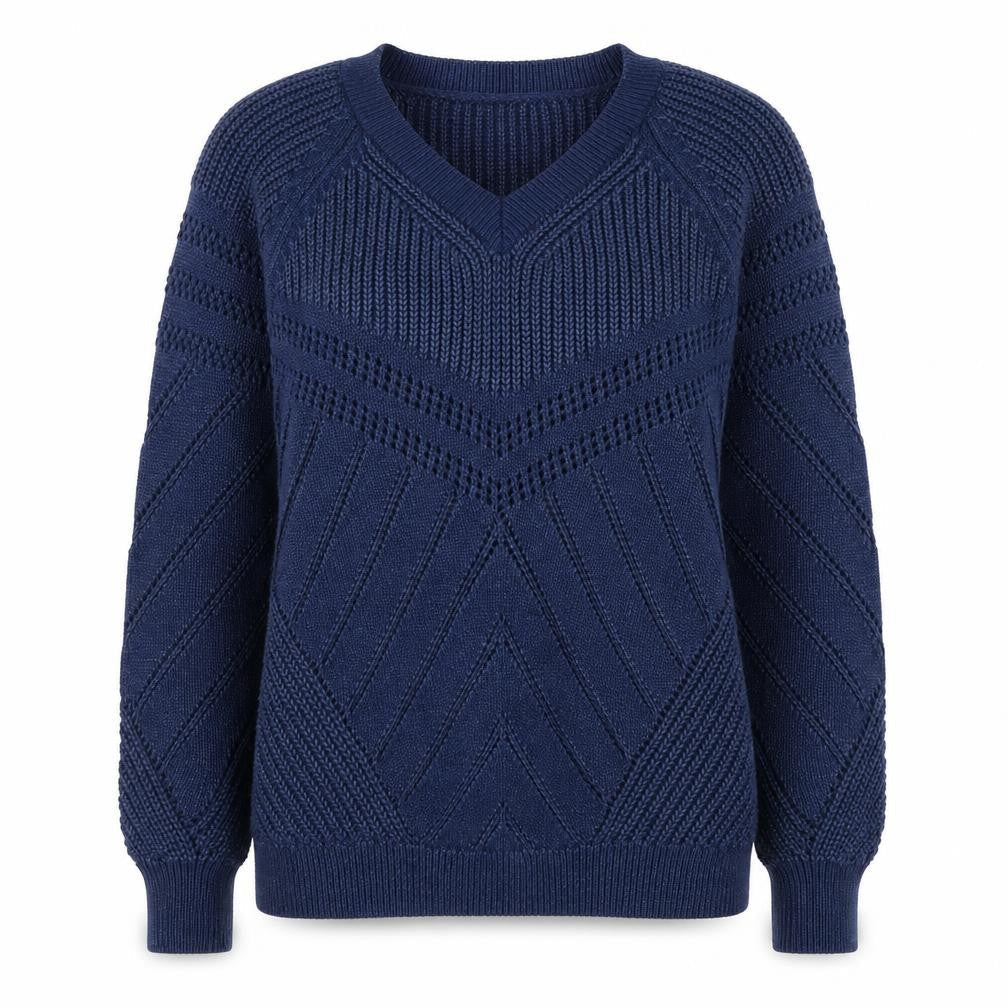 Marks & Spencer Womens Blue V-Neck  Cotton Pullover Jumper Size S