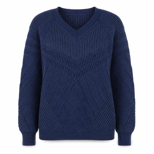 Marks & Spencer Womens Blue V-Neck  Cotton Pullover Jumper Size S