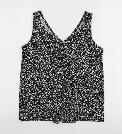 Dunnes Womens Black Geometric Polyester Basic T-Shirt Size S V-Neck