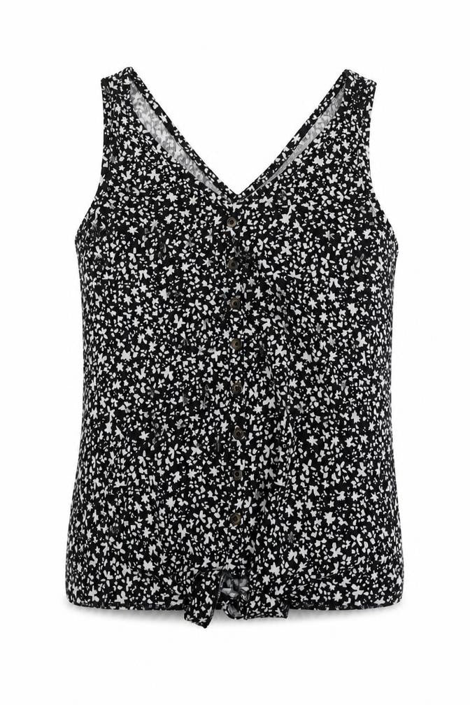 Dunnes Stores Womens Black Geometric Polyester Basic T-Shirt Size S V-Neck
