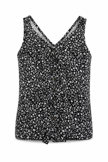 Dunnes Womens Black Geometric Polyester Basic T-Shirt Size S V-Neck