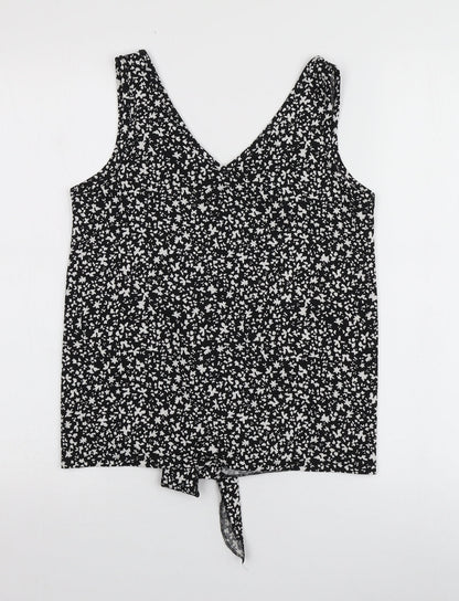 Dunnes Womens Black Geometric Polyester Basic T-Shirt Size S V-Neck