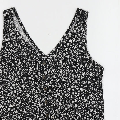 Dunnes Womens Black Geometric Polyester Basic T-Shirt Size S V-Neck