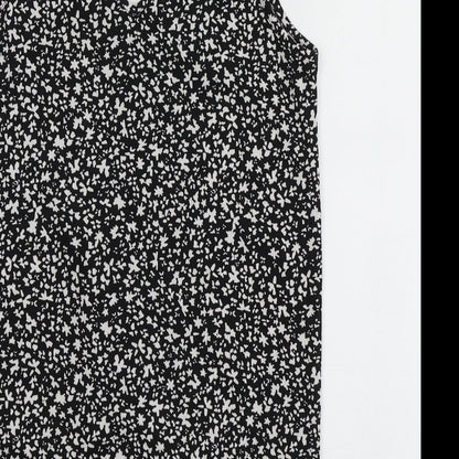 Dunnes Womens Black Geometric Polyester Basic T-Shirt Size S V-Neck