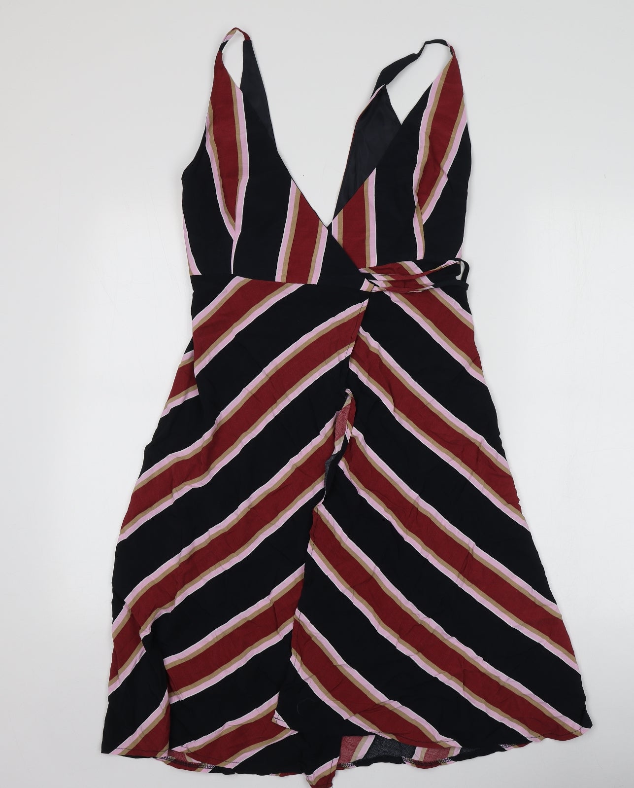 Top Shop Womens Multicoloured Striped Viscose Mini  Size 6  V-Neck