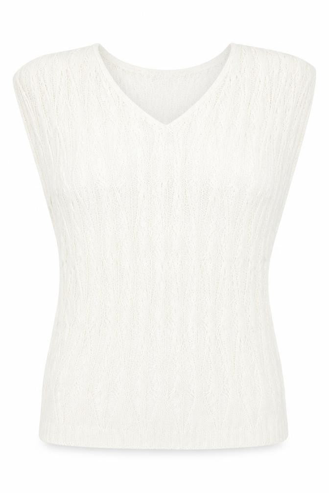 Ellamada Womens White V-Neck  Polyester Vest Jumper Size L