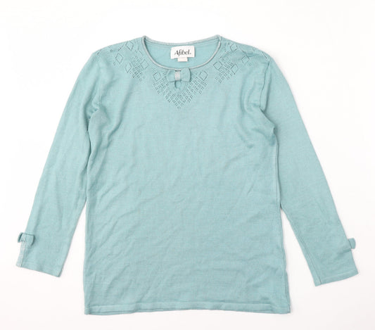 Afibel Womens Blue Round Neck  Acrylic Pullover Jumper Size 14