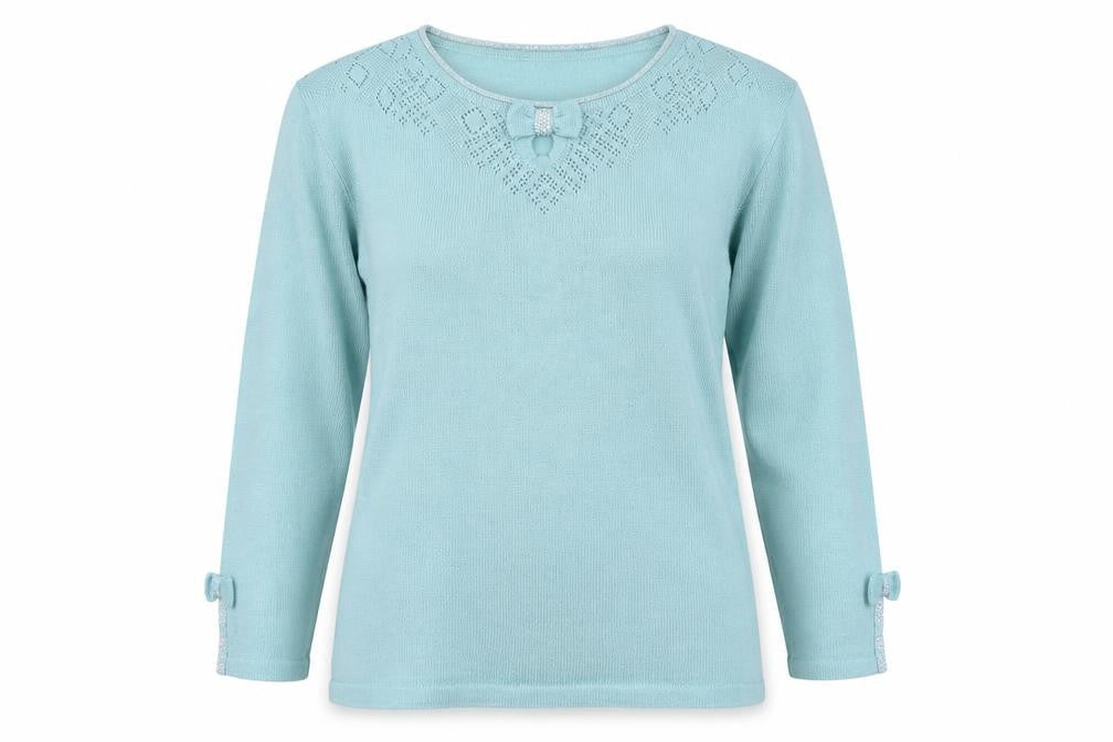 Afibel Womens Blue Round Neck  Acrylic Pullover Jumper Size 14