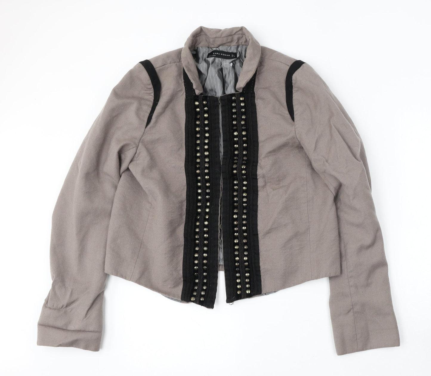 Zara Womens Beige   Jacket  Size L  Hook & Eye