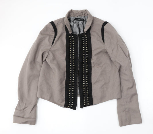 Zara Womens Beige   Jacket  Size L  Hook & Eye