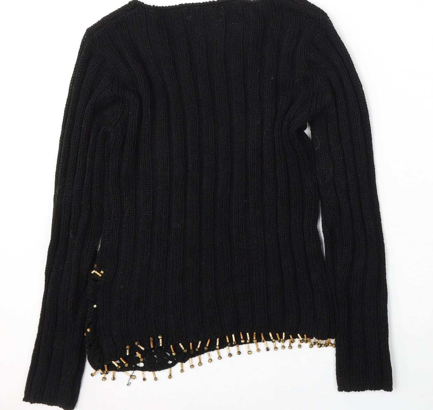 Elegant Womens Black Round Neck  Cotton Pullover Jumper Size M