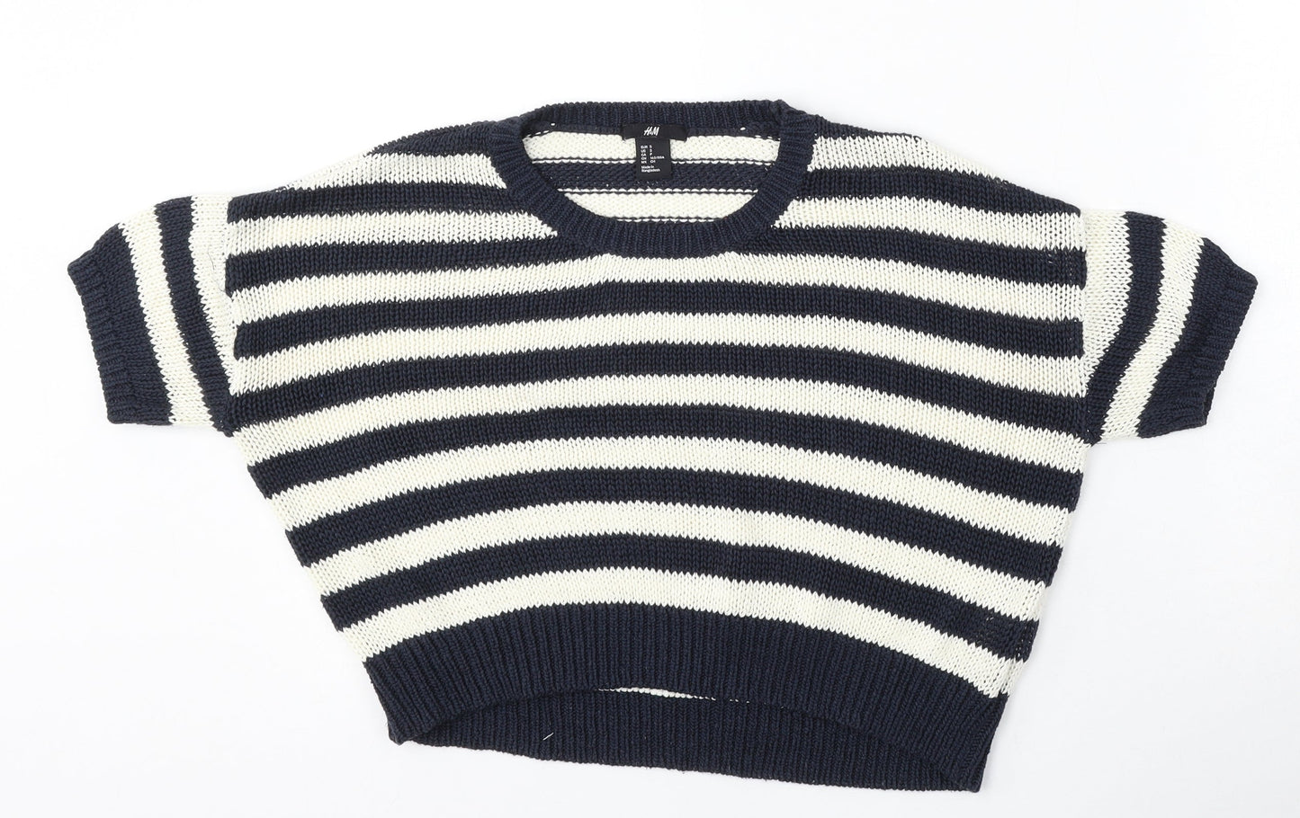 H&M Womens Multicoloured Round Neck Striped Acrylic Pullover Jumper Size S