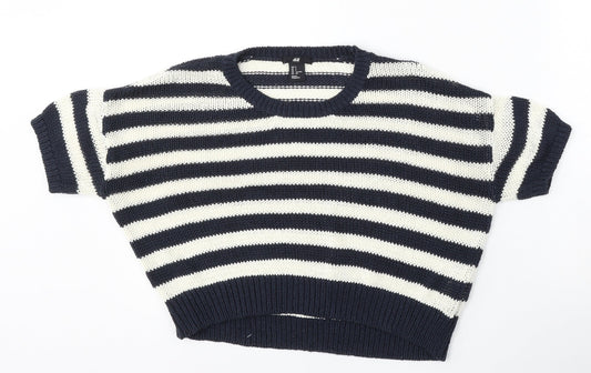 H&M Womens Multicoloured Round Neck Striped Acrylic Pullover Jumper Size S