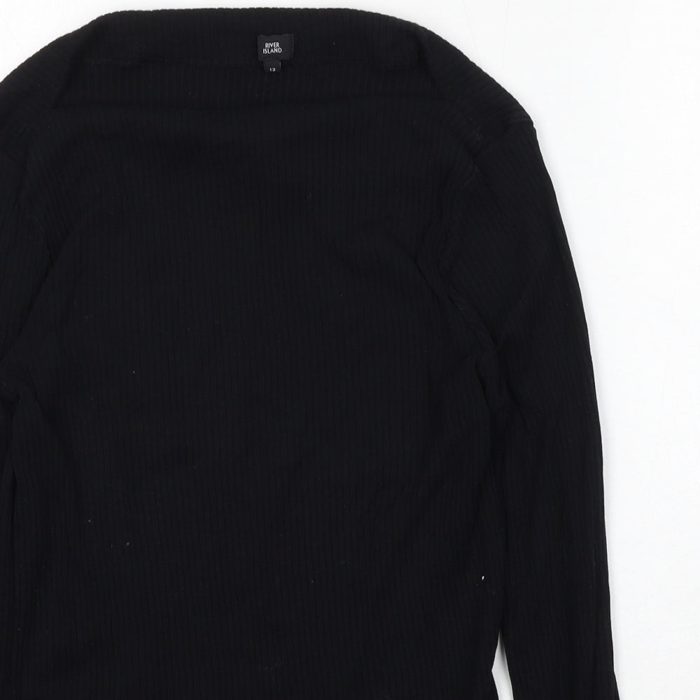 River Island Womens Black Square Neck  Cotton Pullover Jumper Size 12