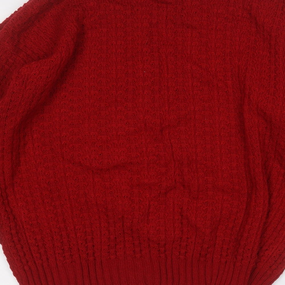 Preworn Mens Red Round Neck  Acrylic Pullover Jumper Size M