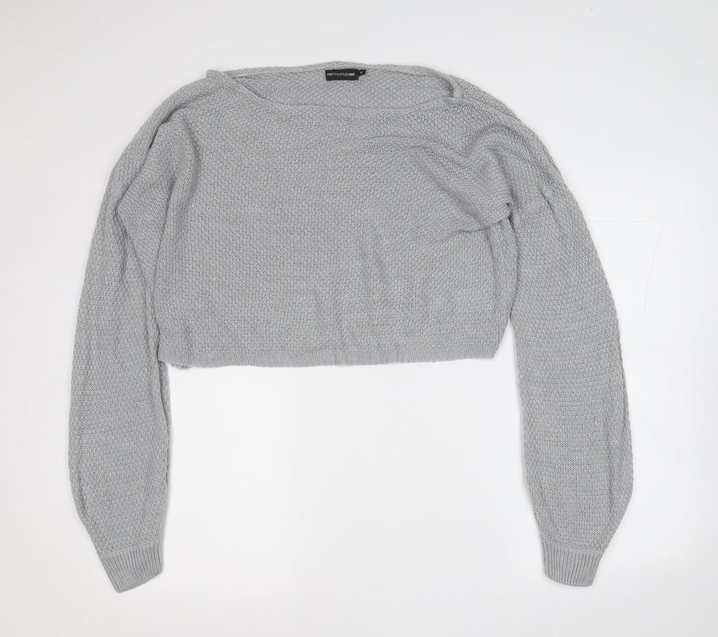 PRETTYLITTLETHING Womens Grey Round Neck  Acrylic Pullover Jumper Size M