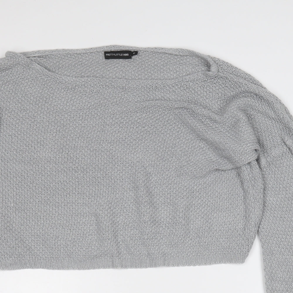 PRETTYLITTLETHING Womens Grey Round Neck  Acrylic Pullover Jumper Size M