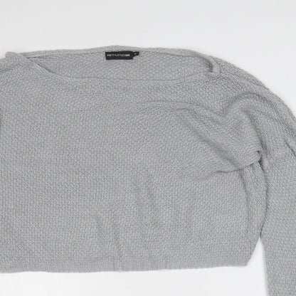 PRETTYLITTLETHING Womens Grey Round Neck  Acrylic Pullover Jumper Size M