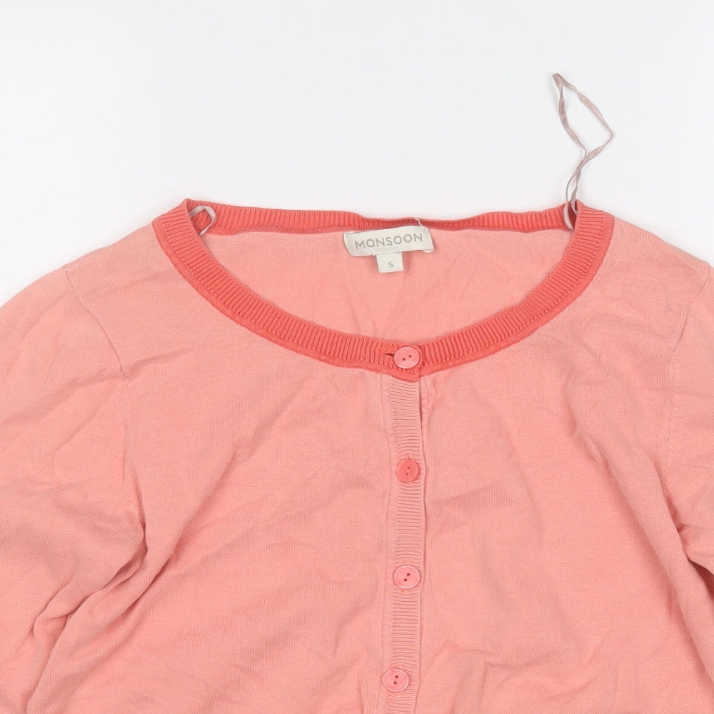 Monsoon Womens Pink Round Neck  Acrylic Cardigan Jumper Size S