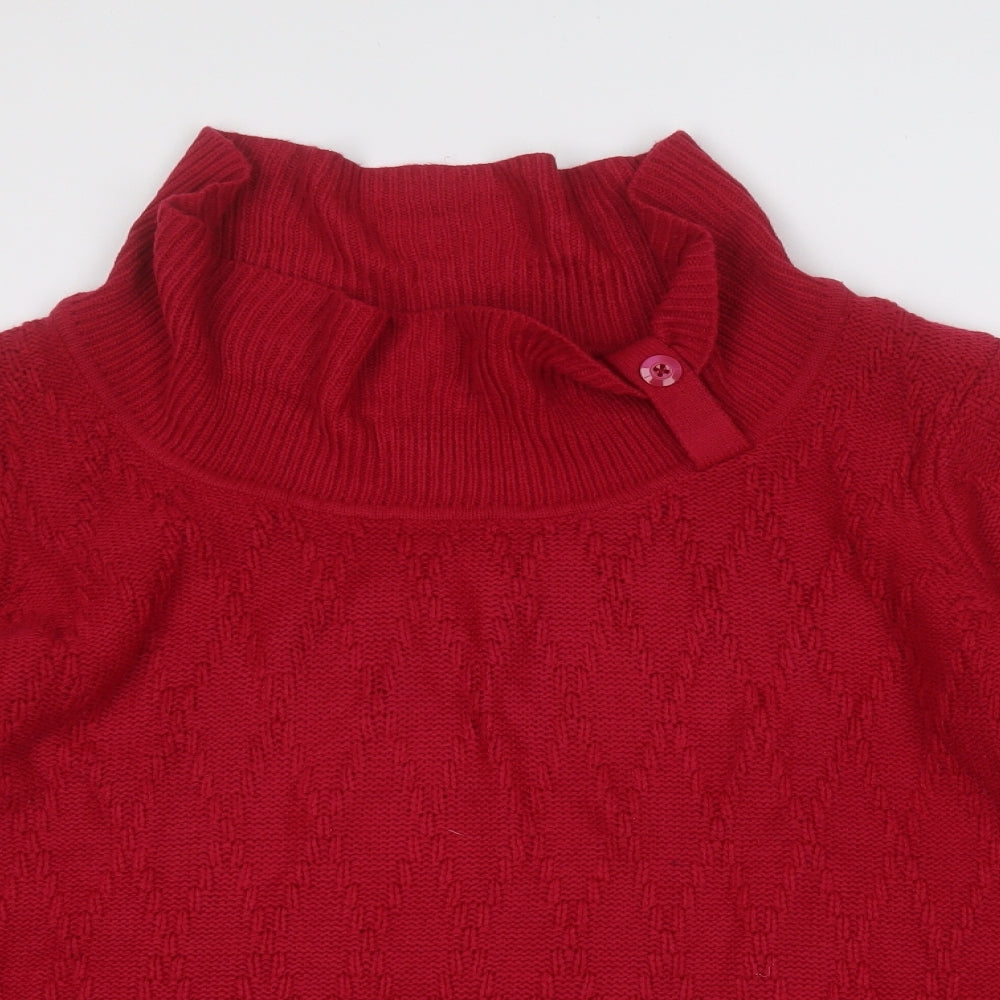 BM Womens Red Mock Neck  Acrylic Pullover Jumper Size L