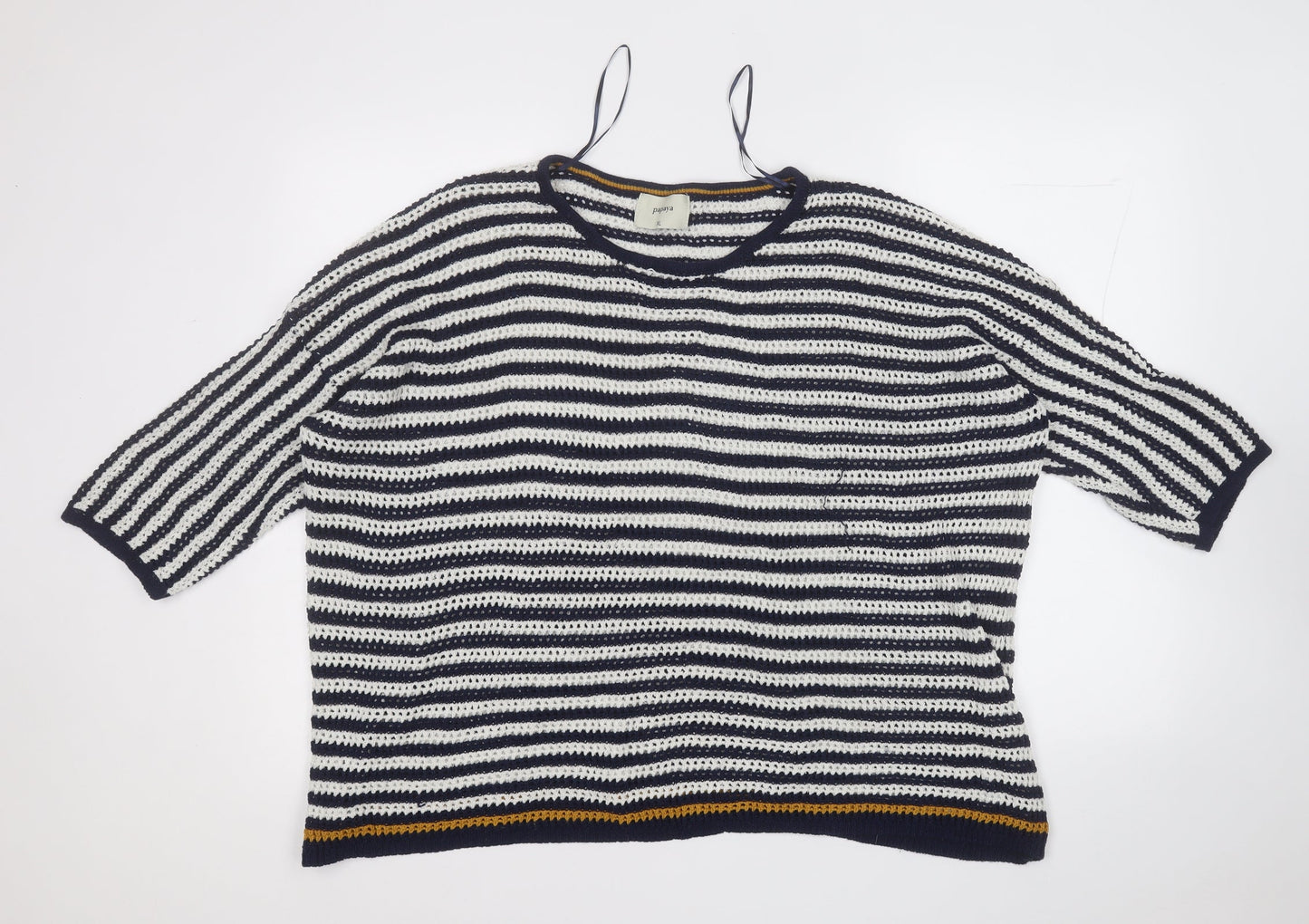 Papaya Womens Blue Round Neck Striped Acrylic Pullover Jumper Size XL