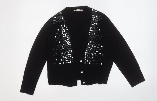 Select Womens Black Round Neck  Acrylic Cardigan Jumper Size 14