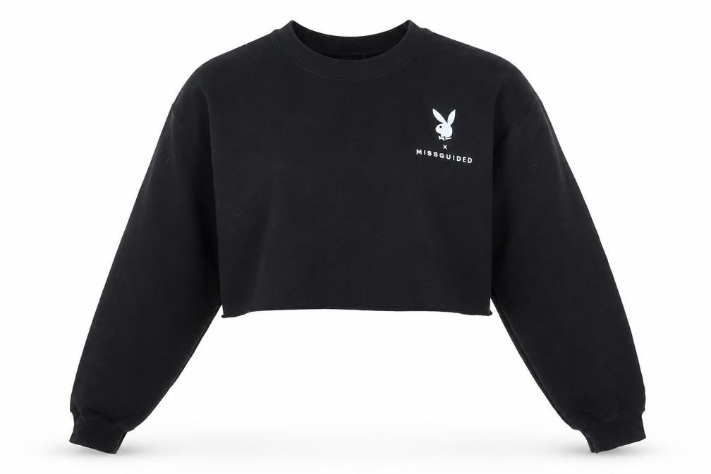 Missguided Womens Black  Cotton Pullover Sweatshirt Size S  Pullover - Cropped