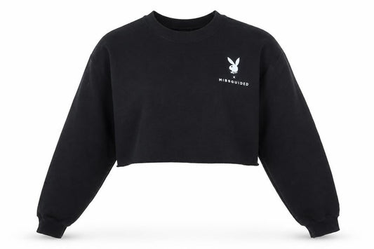 Missguided Womens Black  Cotton Pullover Sweatshirt Size S  Pullover - Cropped