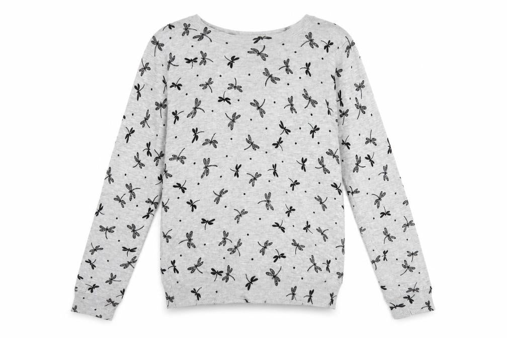 TU Womens Grey Boat Neck Geometric Viscose Pullover Jumper Size 8   - Dragonfly Print
