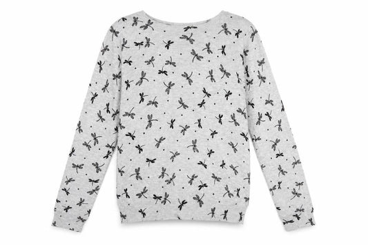 Tu Womens Grey Boat Neck Geometric Viscose Pullover Jumper Size 8   - Dragonfly Print