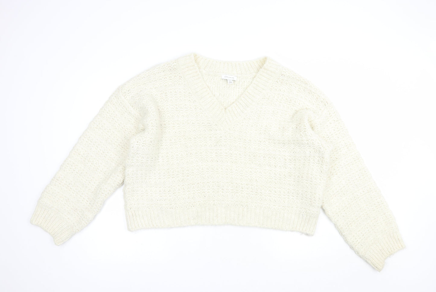 Topshop Womens Ivory V-Neck  Acrylic Pullover Jumper Size L
