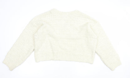 Topshop Womens Ivory V-Neck  Acrylic Pullover Jumper Size L