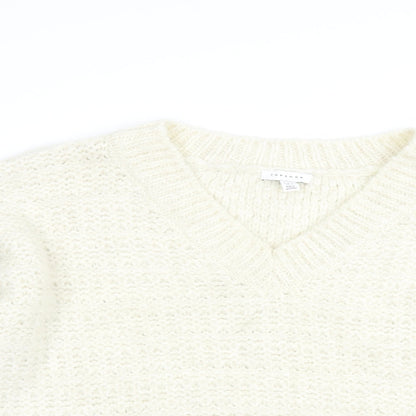 Topshop Womens Ivory V-Neck  Acrylic Pullover Jumper Size L