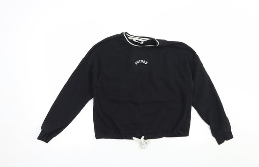 Marks and Spencer Girls Black  Cotton Pullover Sweatshirt Size 12-13 Years  Pullover - Future